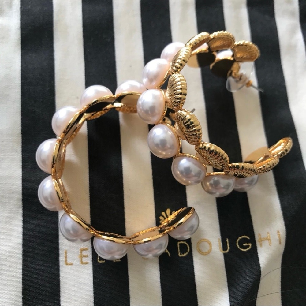 Lele Sadoughi Coquille Pearl Large Hoop Earrings
